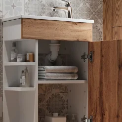 Vicco Ensemble de meubles de salle de bain Chêne de force doré 2 parties, avec lavabo