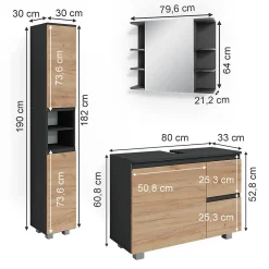 Ensemble Meuble De Salle De Bains|Vicco Ensemble de meubles de salle de bain Gris 3 parties