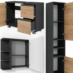 Ensemble Meuble De Salle De Bains|Vicco Ensemble de meubles de salle de bain Gris 3 parties