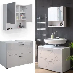 Vicco Ensemble de meubles de salle de bain Blanc Haute brillance 2 parties