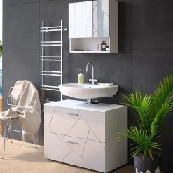 Vicco Ensemble de meubles de salle de bain Blanc Haute brillance 2 parties