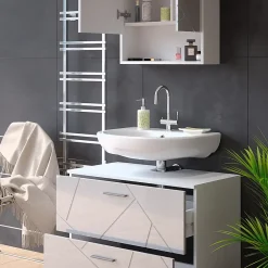 Vicco Ensemble de meubles de salle de bain Blanc Haute brillance 2 parties
