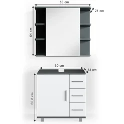 Vicco Ensemble de meubles de salle de bain Anthracite 2 parties