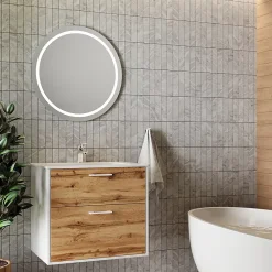Vicco Ensemble de meubles de salle de bains Chêne blanc/force de lor 61x61.5cm avec lavabo