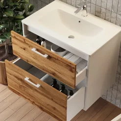 Vicco Ensemble de meubles de salle de bains Chêne blanc/force de lor 61x61.5cm avec lavabo