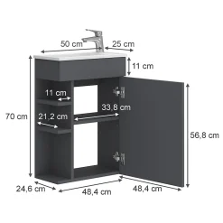 Lave-Mains|Vicco Ensemble de meubles de salle de bain Anthracite 2 parties, avec lavabo