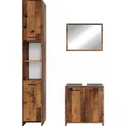 Vicco Ensemble de meubles de salle de bain Chêne rustique 3 pièces, avec armoire haute
