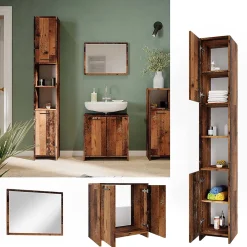 Vicco Ensemble de meubles de salle de bain Chêne rustique 3 pièces, avec armoire haute
