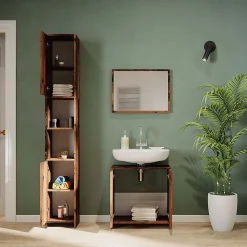 Vicco Ensemble de meubles de salle de bain Chêne rustique 3 pièces, avec armoire haute