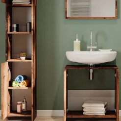 Vicco Ensemble de meubles de salle de bain Chêne rustique 3 pièces, avec armoire haute