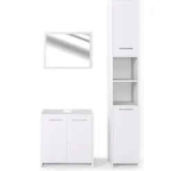 Ensemble Meuble De Salle De Bains|Vicco Ensemble de meubles de salle de bain Blanc 3 pièces, avec armoire haute