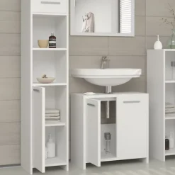 Ensemble Meuble De Salle De Bains|Vicco Ensemble de meubles de salle de bain Blanc 3 pièces, avec armoire haute