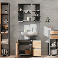 Ensemble Meuble De Salle De Bains|Vicco Ensemble de meubles de salle de bain Gris 4 parties