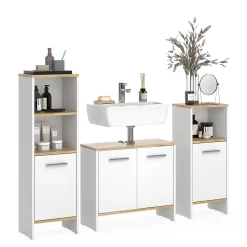 Vicco Ensemble de meubles de salle de bains Chêne blanc/force de lor 3 pièces
