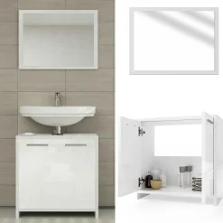 Ensemble Meuble De Salle De Bains|Vicco Ensemble de meubles de salle de bain Blanc Haute brillance 2 parties