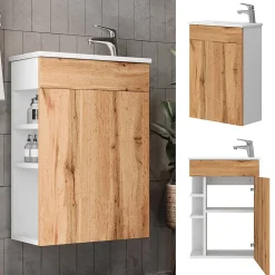 Vicco Ensemble de meubles de salle de bain Chêne de force doré 2 parties, avec lavabo