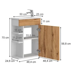 Vicco Ensemble de meubles de salle de bain Chêne de force doré 2 parties, avec lavabo