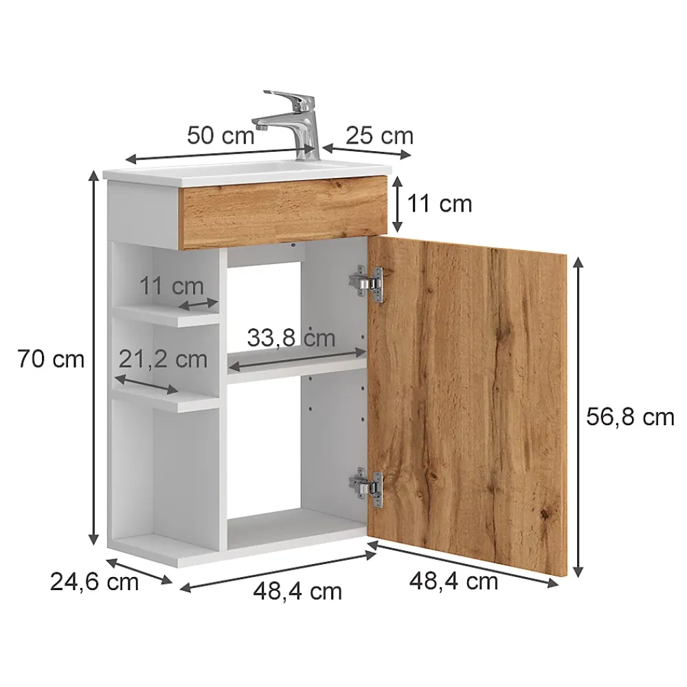 Vicco Ensemble de meubles de salle de bain Chêne de force doré 2 parties, avec lavabo