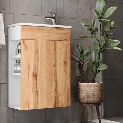 Vicco Ensemble de meubles de salle de bain Chêne de force doré 2 parties, avec lavabo