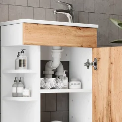 Vicco Ensemble de meubles de salle de bain Chêne de force doré 2 parties, avec lavabo