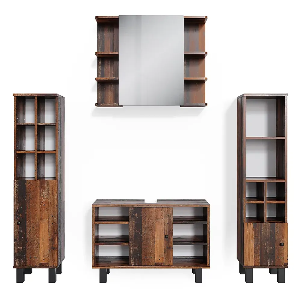 Vicco Ensemble de meubles de salle de bain Chêne rustique 4 pièces, avec armoire haute