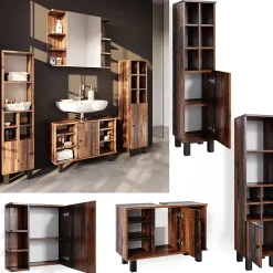 Vicco Ensemble de meubles de salle de bain Chêne rustique 4 pièces, avec armoire haute
