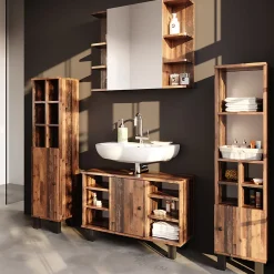 Vicco Ensemble de meubles de salle de bain Chêne rustique 4 pièces, avec armoire haute