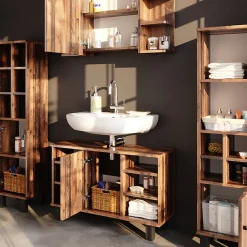 Vicco Ensemble de meubles de salle de bain Chêne rustique 4 pièces, avec armoire haute