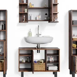 Vicco Ensemble de meubles de salle de bain Chêne rustique 4 pièces, avec armoire haute
