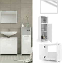 Vicco Ensemble de meubles de salle de bain Blanc Haute brillance 3 parties