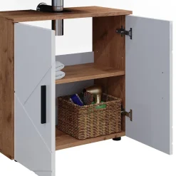 Ensemble Meuble De Salle De Bains|Vicco Ensemble de meubles de salle de bain Blanc brillant/Chêne doré 4 pièces, avec armoire haute
