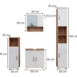 Ensemble Meuble De Salle De Bains|Vicco Ensemble de meubles de salle de bain Blanc brillant/Chêne doré 4 pièces, avec armoire haute
