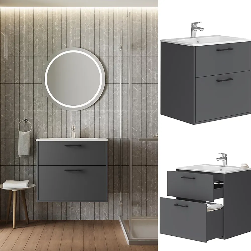 Lave-Mains|Vicco Ensemble de meubles de salle de bains Anthracite 61x61.5cm avec lavabo