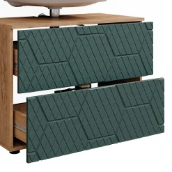 Ensemble Meuble De Salle De Bains|Vicco Ensemble meubles bain Vert/force de lor Chêne 3 pièces, avec armoire de toilette 80 cm