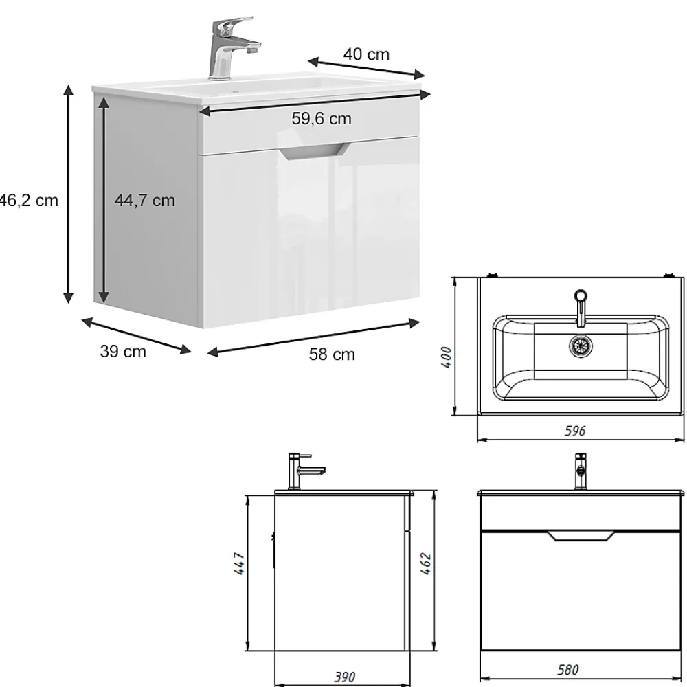 Lave-Mains|Vicco Ensemble meubles bain Blanc 2 pièces, armoire basse 60 cm