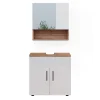 Ensemble Meuble De Salle De Bains|Vicco Ensemble meubles bain Blanc brillant/Chêne doré 2 pièces, armoire basse 60 cm