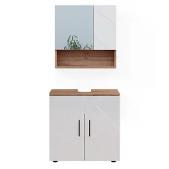 Ensemble Meuble De Salle De Bains|Vicco Ensemble meubles bain Blanc brillant/Chêne doré 2 pièces, armoire basse 60 cm