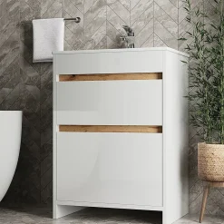 Vicco Ensemble meubles bain Blanc 2 pièces, armoire basse 60 cm