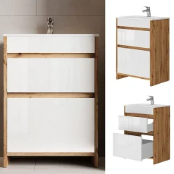 Lave-Mains|Vicco Ensemble meubles bain Chêne de force doré 2 pièces, meuble bas 60 cm