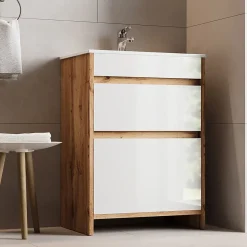 Lave-Mains|Vicco Ensemble meubles bain Chêne de force doré 2 pièces, meuble bas 60 cm