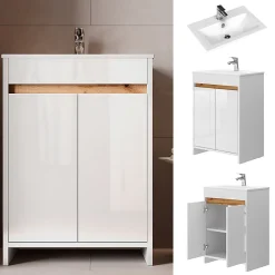 Vicco Ensemble meubles bain Blanc 2 pièces, armoire basse 60 cm