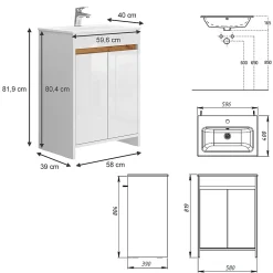 Vicco Ensemble meubles bain Blanc 2 pièces, armoire basse 60 cm