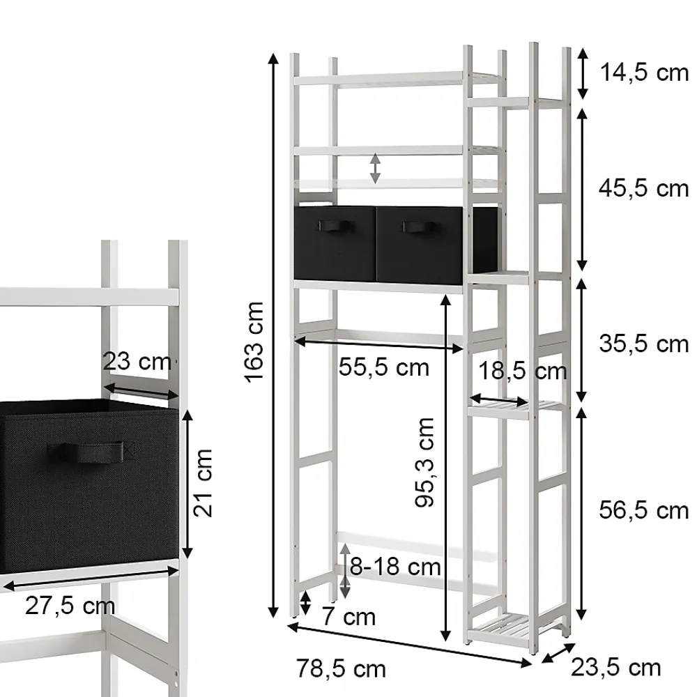 Vicco Etagère de toilettes Blanc 78.5x163cm avec 2 tiroirs en non-tissé