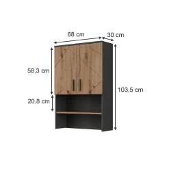 Vicco Meuble bain Anthracite/Artisan 68x103.5cm avec 2 portes