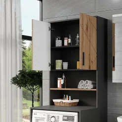 Vicco Meuble bain Anthracite/Artisan 68x103.5cm avec 2 portes
