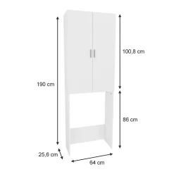 Vicco Meuble de machine à laver Blanc 64x190cm avec 2 portes longues
