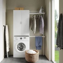 Vicco Meuble de machine à laver Blanc 64x190cm avec 2 portes longues