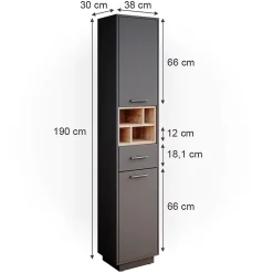 Colonne De Salle De Bains|Vicco Meuble de rangement de salle de bain Anthracite 38x190cm
