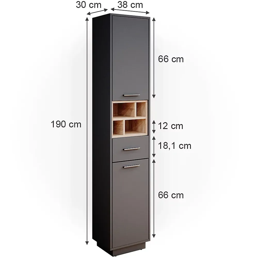 Colonne De Salle De Bains|Vicco Meuble de rangement de salle de bain Anthracite 38x190cm