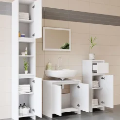 Colonne De Salle De Bains|Vicco Meuble de rangement de salle de bain Blanc 30x190cm